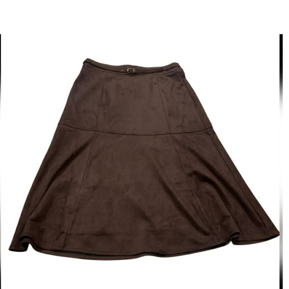Marc New‎ York Skirt Womens XL Espresso Faux Suede A-Line Midi M5MSE217 Academia